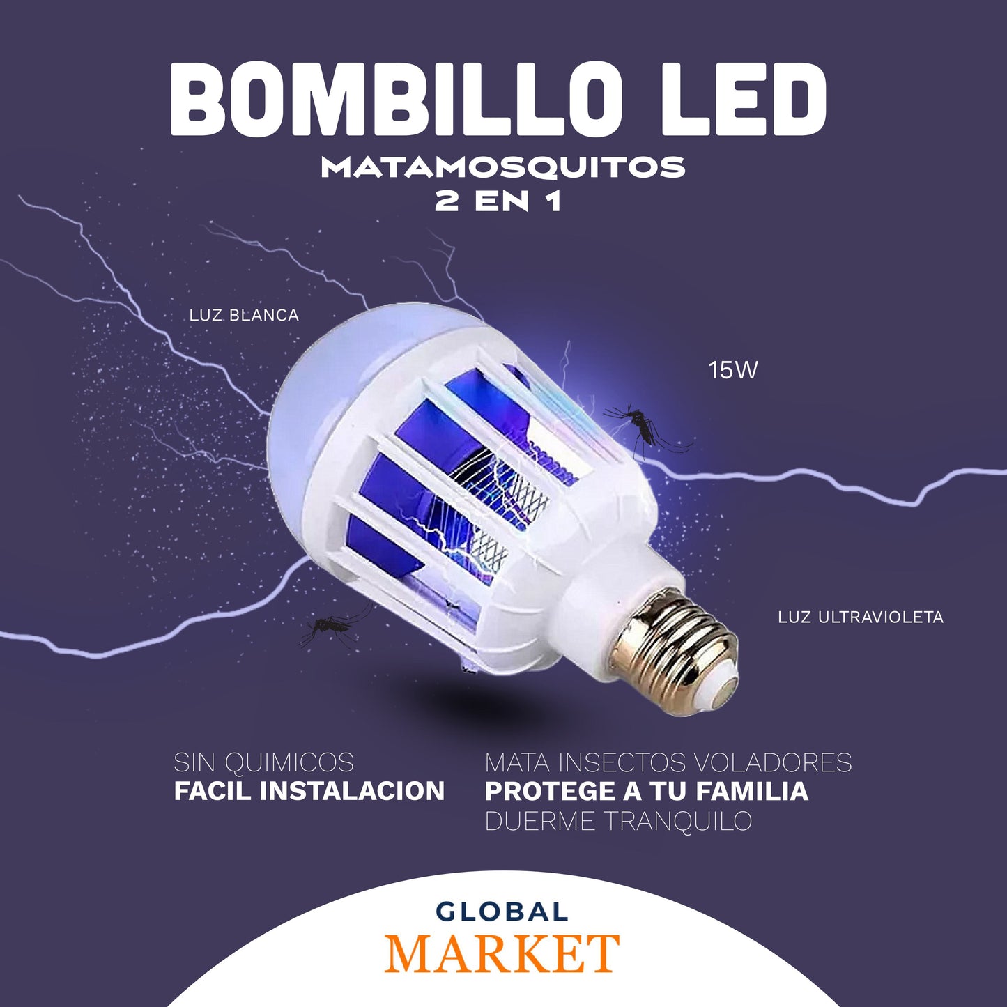 BOMBILLO LED MATA MOSQUITOS 2 EN 1